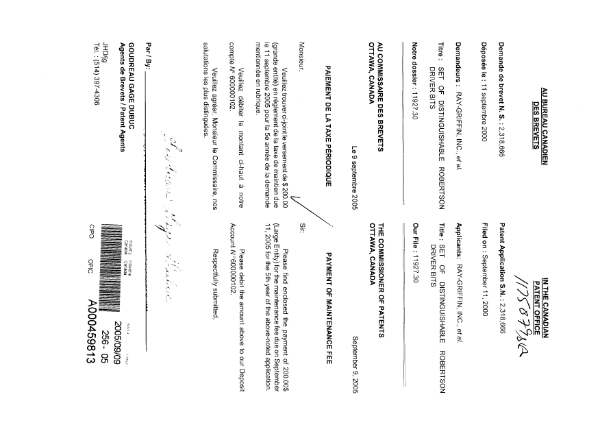 Document de brevet canadien 2318666. Taxes 20041209. Image 1 de 1