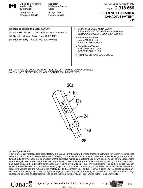 Canadian Patent Document 2318666. Cover Page 20071224. Image 1 of 1