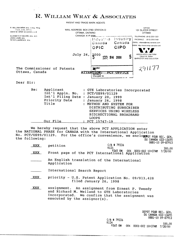 Document de brevet canadien 2318757. Cession 20000724. Image 1 de 7