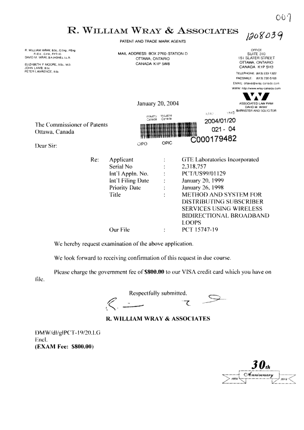 Canadian Patent Document 2318757. Prosecution-Amendment 20031220. Image 1 of 1