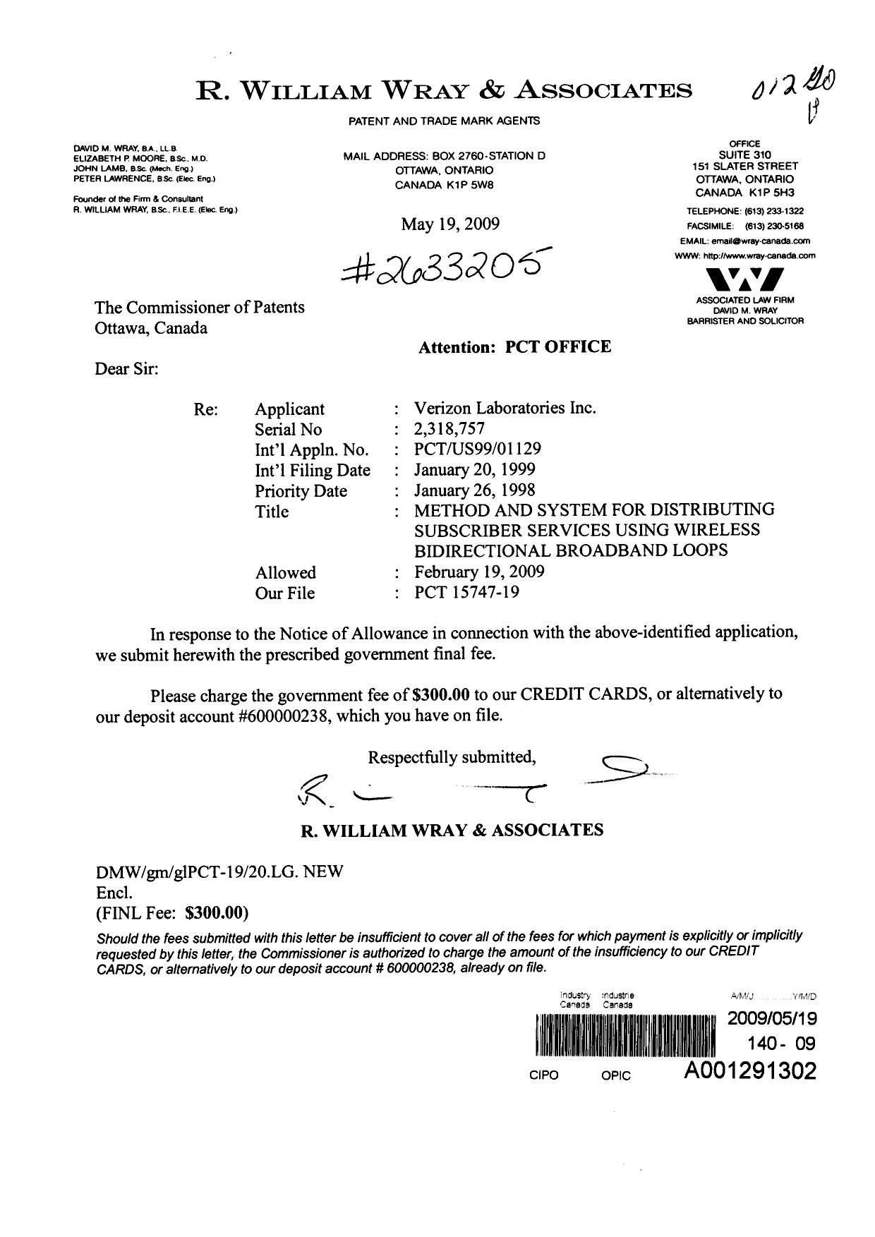 Canadian Patent Document 2318757. Correspondence 20081219. Image 1 of 1