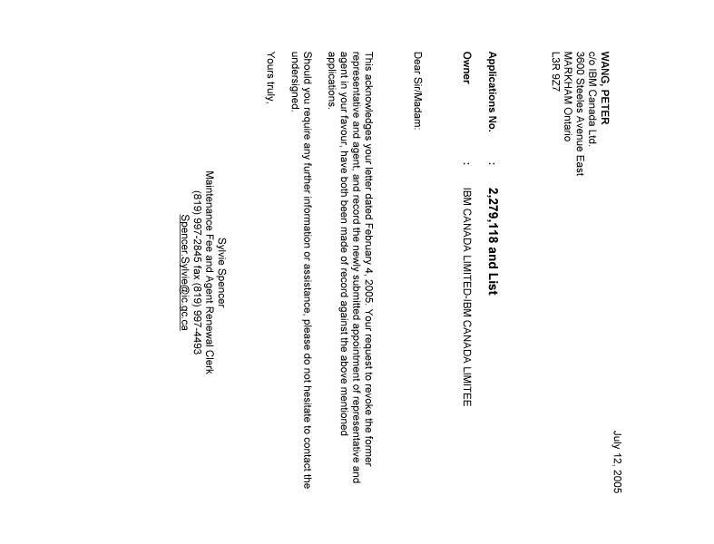 Canadian Patent Document 2321016. Correspondence 20050712. Image 1 of 1