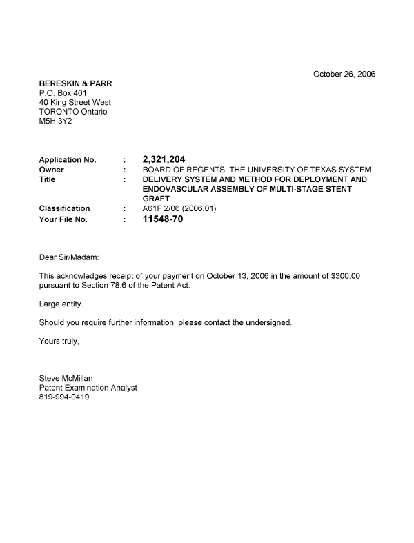 Canadian Patent Document 2321204. Correspondence 20061026. Image 1 of 1