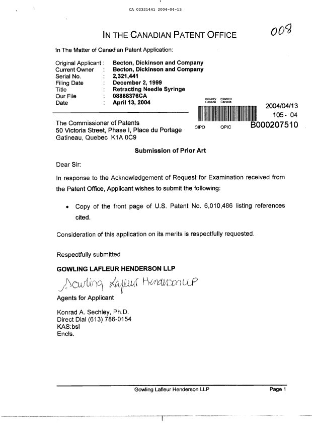 Document de brevet canadien 2321441. Poursuite-Amendment 20040413. Image 1 de 1