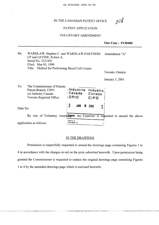 Canadian Patent Document 2321691. Prosecution-Amendment 20001203. Image 1 of 4