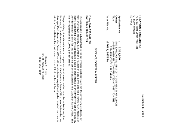 Canadian Patent Document 2321900. Correspondence 20001109. Image 1 of 1