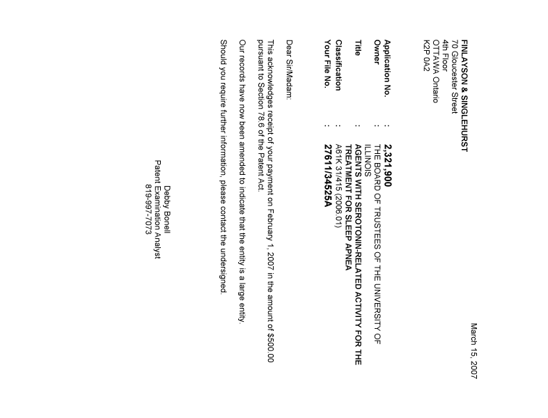 Canadian Patent Document 2321900. Correspondence 20070315. Image 1 of 1