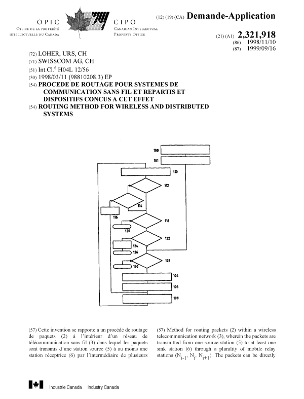 Document de brevet canadien 2321918. Page couverture 20001205. Image 1 de 2