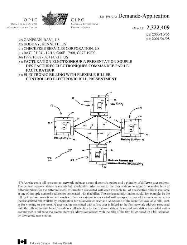 Document de brevet canadien 2322409. Page couverture 20010323. Image 1 de 1
