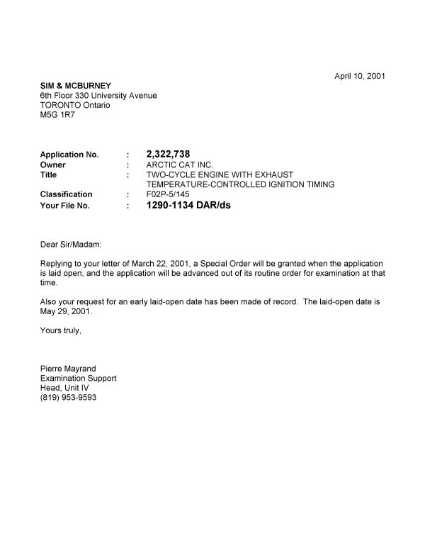 Canadian Patent Document 2322738. Prosecution-Amendment 20001210. Image 1 of 1