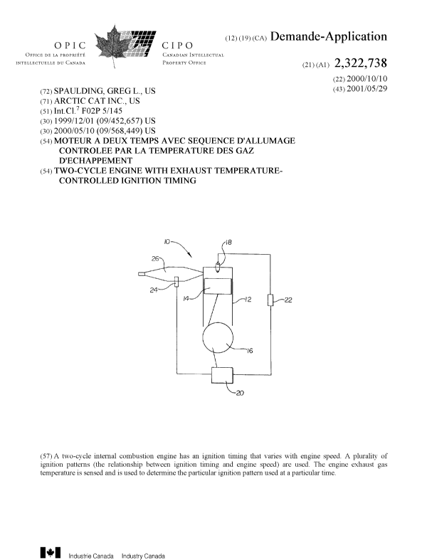 Canadian Patent Document 2322738. Cover Page 20001230. Image 1 of 1