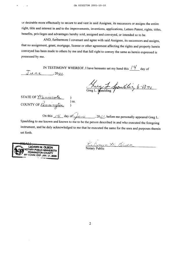 Document de brevet canadien 2322738. Cession 20011010. Image 3 de 3