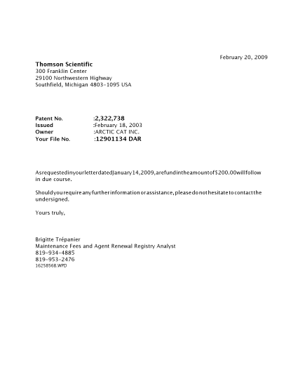 Canadian Patent Document 2322738. Correspondence 20081220. Image 1 of 1
