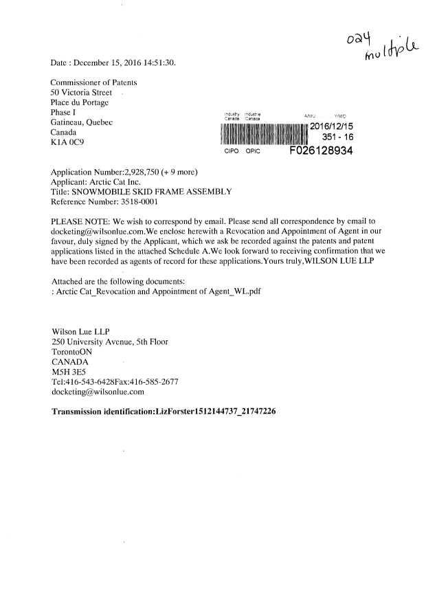 Canadian Patent Document 2322738. Correspondence 20151215. Image 1 of 3
