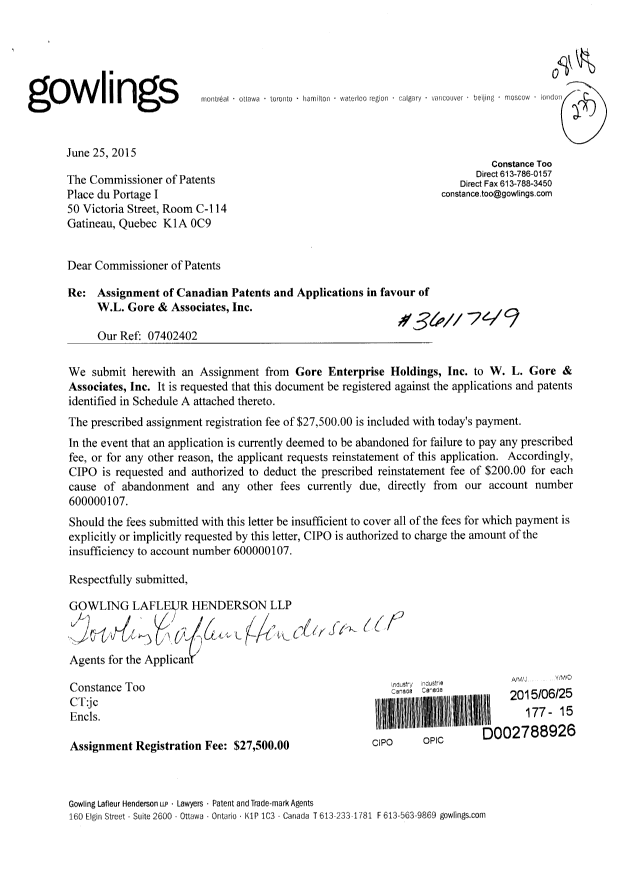 Document de brevet canadien 2322753. Cession 20150625. Image 1 de 12