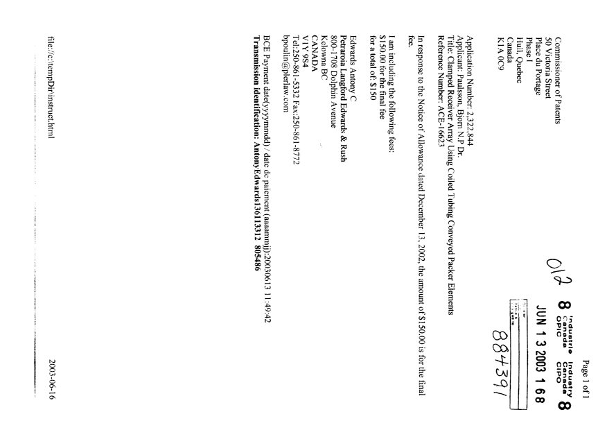 Canadian Patent Document 2322844. Correspondence 20030613. Image 1 of 1