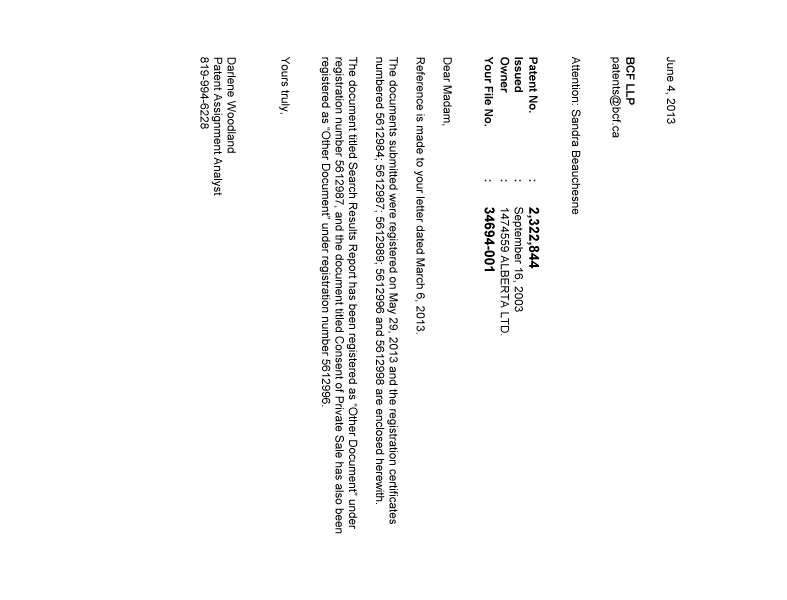 Canadian Patent Document 2322844. Correspondence 20130604. Image 1 of 1