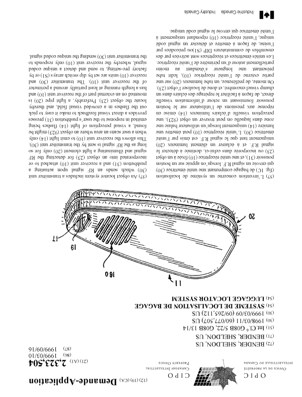 Canadian Patent Document 2323504. Cover Page 19991211. Image 1 of 1