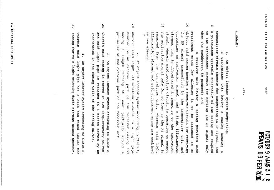 Document de brevet canadien 2323504. Revendications 20000911. Image 1 de 5