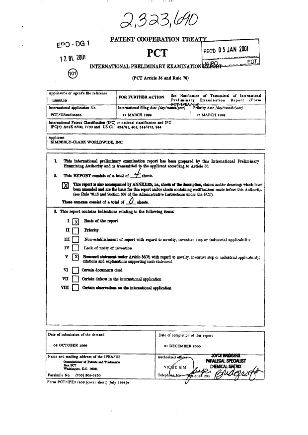 Document de brevet canadien 2323690. PCT 20000913. Image 1 de 4
