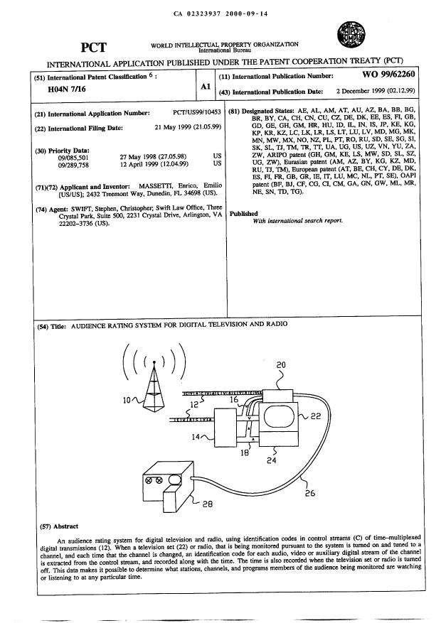Canadian Patent Document 2323937. Abstract 19991214. Image 1 of 1