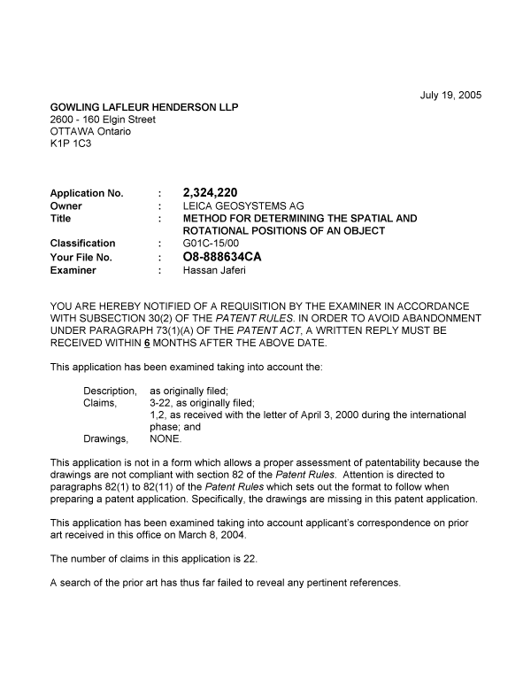 Document de brevet canadien 2324220. Poursuite-Amendment 20050719. Image 1 de 2
