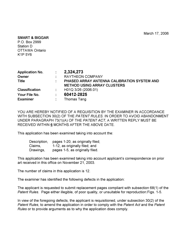 Canadian Patent Document 2324273. Prosecution-Amendment 20060317. Image 1 of 2