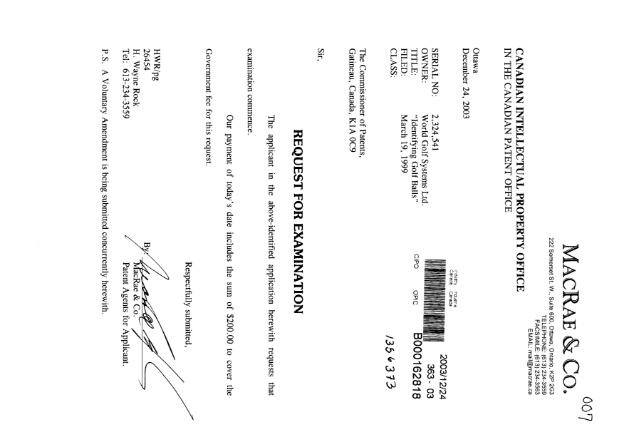 Canadian Patent Document 2324541. Prosecution-Amendment 20031224. Image 1 of 1