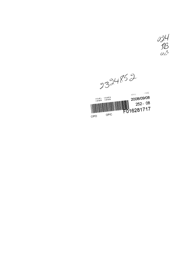 Canadian Patent Document 2324852. Correspondence 20071208. Image 1 of 2