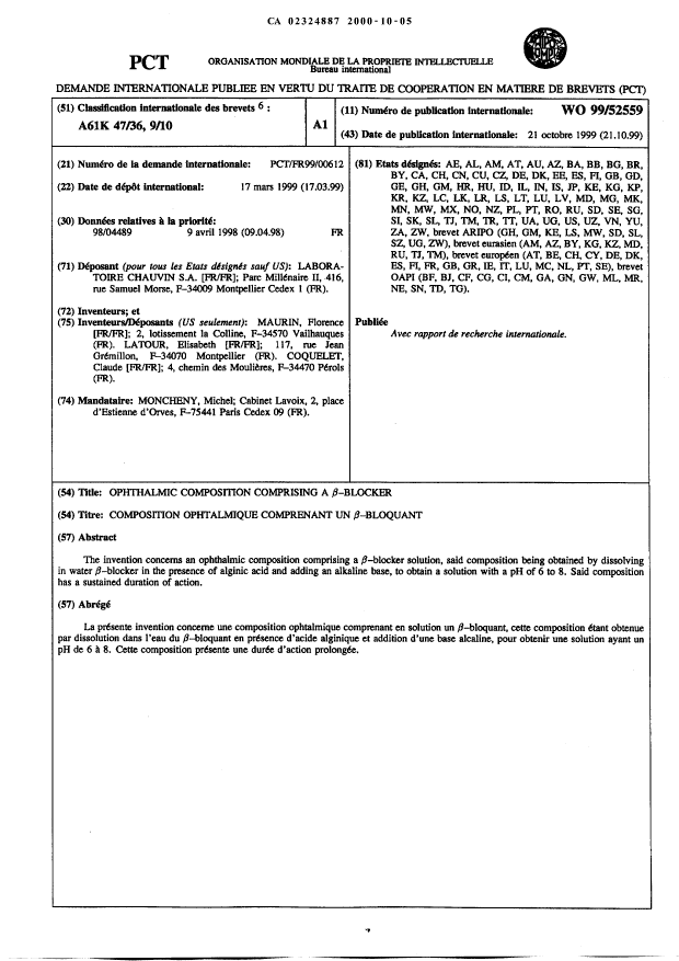 Document de brevet canadien 2324887. Abrégé 20001005. Image 1 de 1