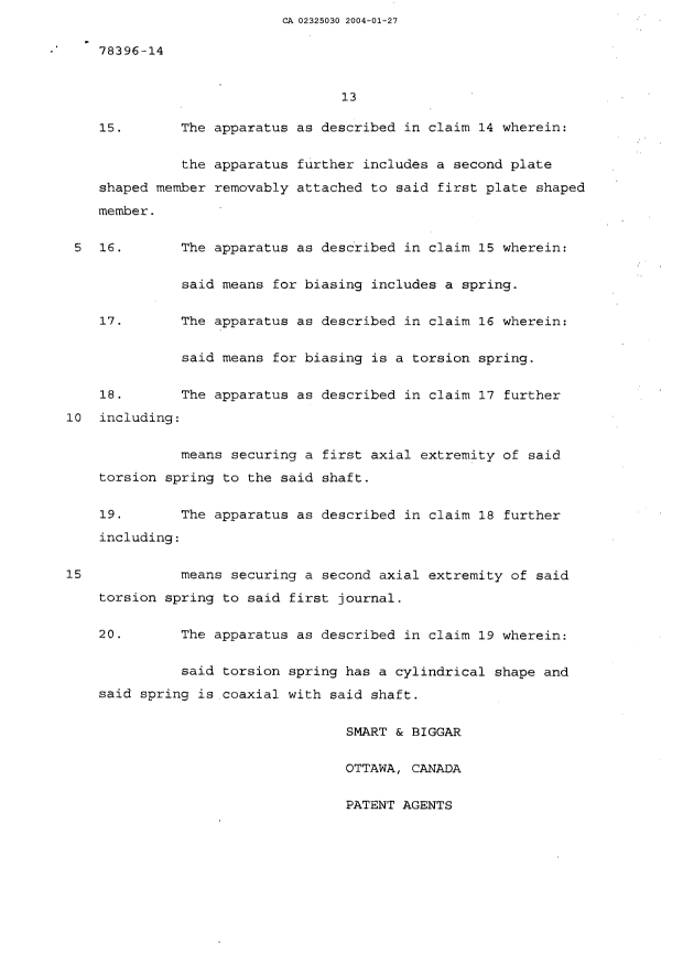 Canadian Patent Document 2325030. Prosecution-Amendment 20040127. Image 3 of 3
