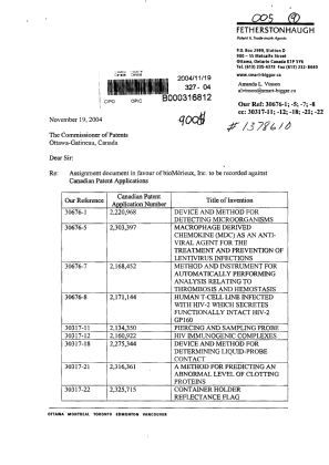 Document de brevet canadien 2325715. Cession 20041119. Image 1 de 12