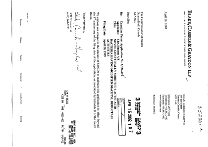 Canadian Patent Document 2326405. Fees 20011216. Image 1 of 1
