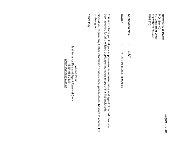 Canadian Patent Document 2326564. Correspondence 20040803. Image 1 of 1