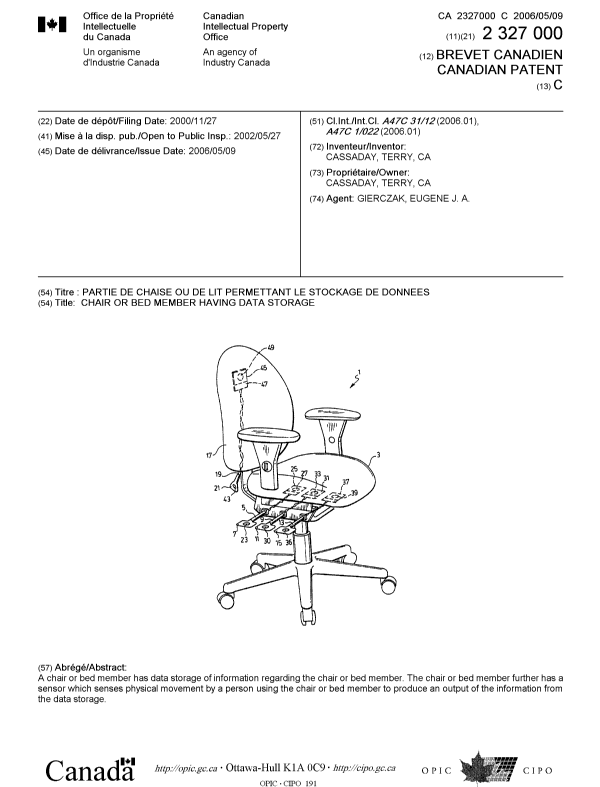 Canadian Patent Document 2327000. Cover Page 20060407. Image 1 of 1