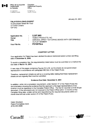 Canadian Patent Document 2327903. Correspondence 20001223. Image 1 of 1