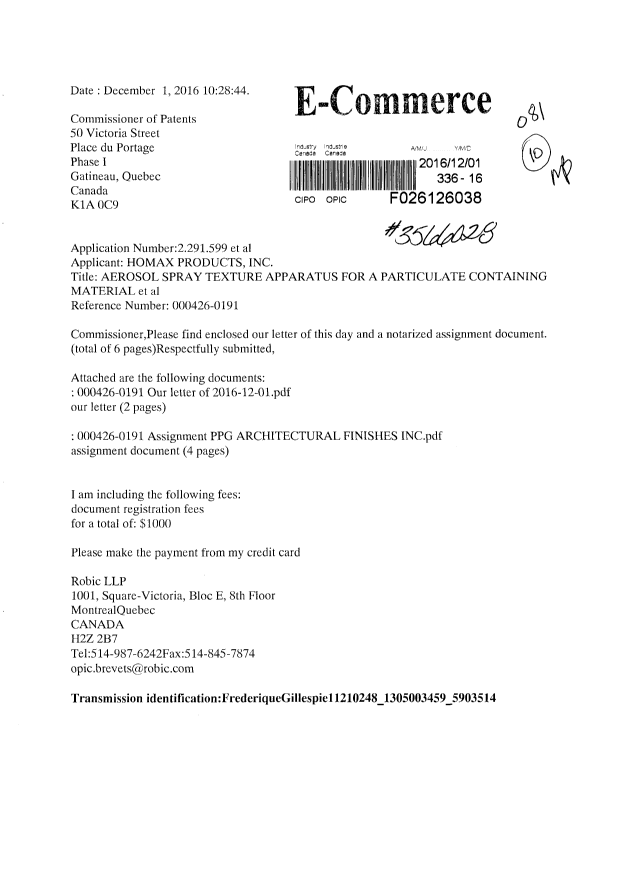 Document de brevet canadien 2327903. Cession 20161201. Image 1 de 14