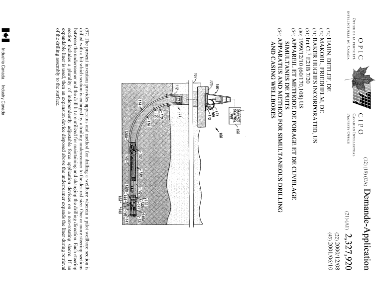 Canadian Patent Document 2327920. Cover Page 20010605. Image 1 of 1
