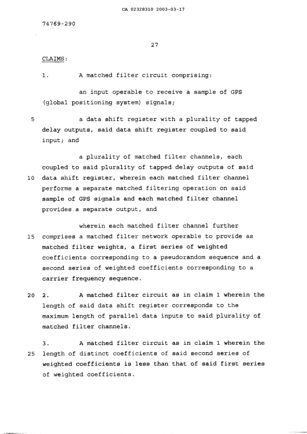 Document de brevet canadien 2328310. Revendications 20030317. Image 1 de 11