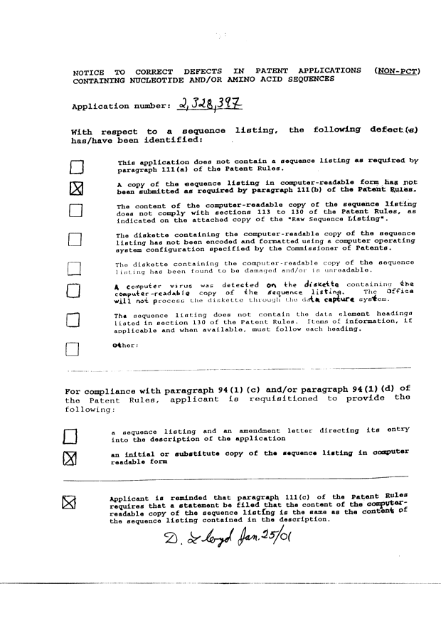 Document de brevet canadien 2328397. Poursuite-Amendment 20010125. Image 1 de 1