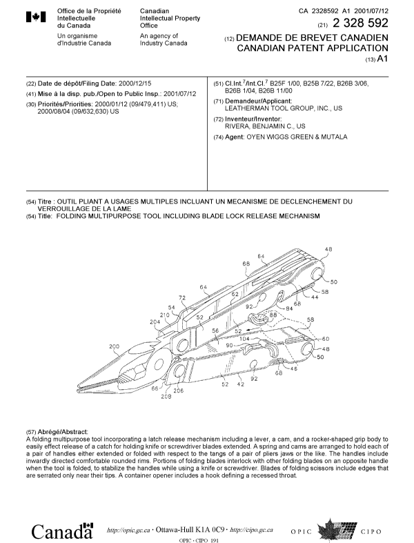 Document de brevet canadien 2328592. Page couverture 20010712. Image 1 de 1