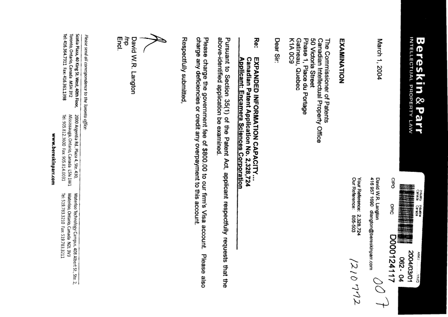 Canadian Patent Document 2328724. Prosecution-Amendment 20040301. Image 1 of 1