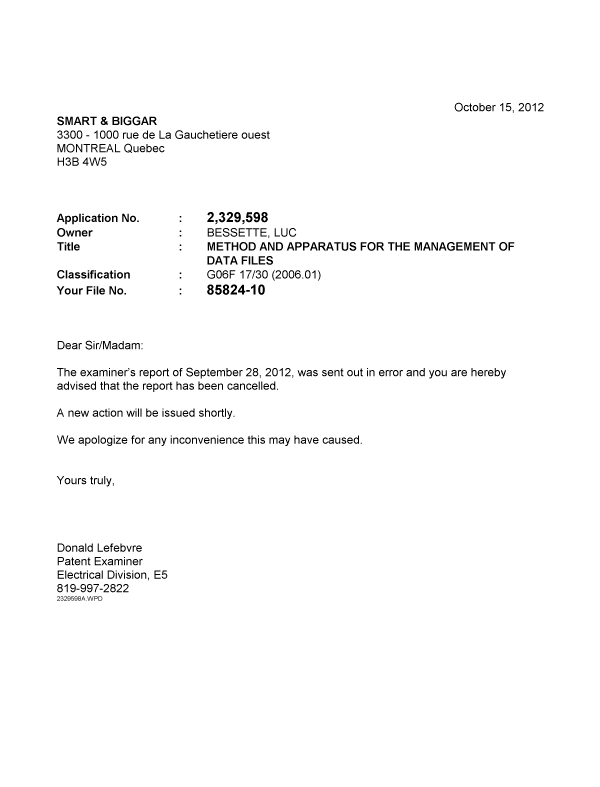Canadian Patent Document 2329598. Correspondence 20111215. Image 1 of 1