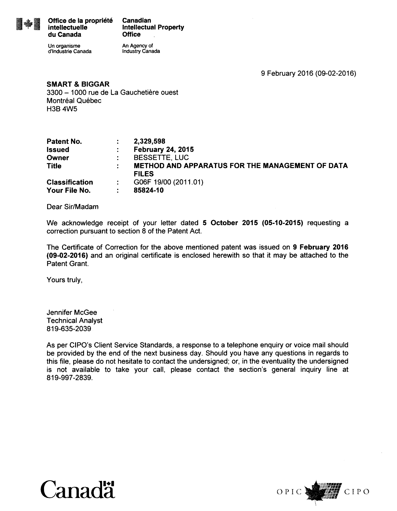 Document de brevet canadien 2329598. Poursuite-Amendment 20151209. Image 1 de 2