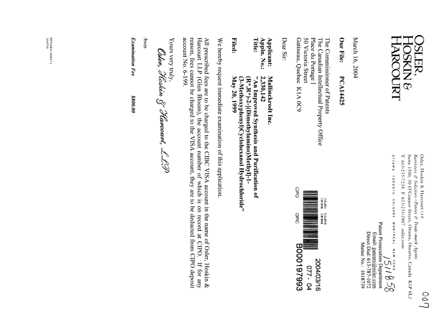 Canadian Patent Document 2330142. Prosecution-Amendment 20040316. Image 1 of 1