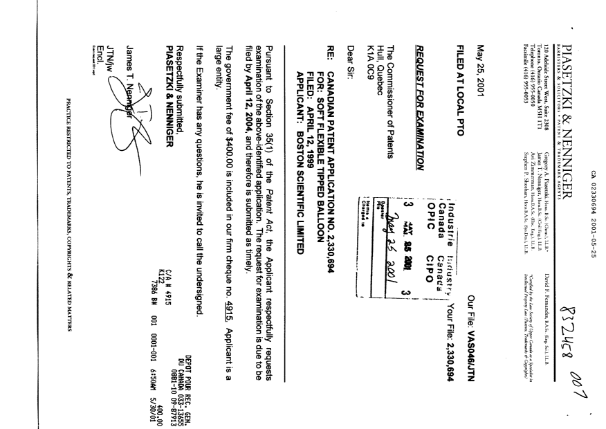 Canadian Patent Document 2330694. Prosecution-Amendment 20010525. Image 1 of 1
