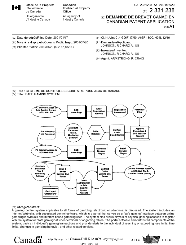 Document de brevet canadien 2331238. Page couverture 20010723. Image 1 de 1