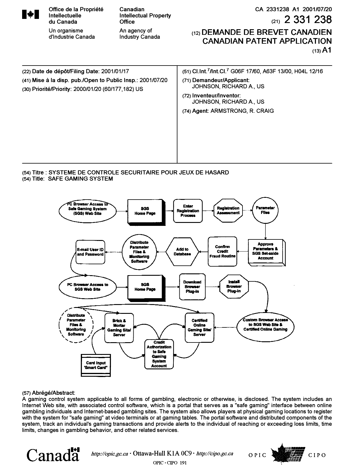 Document de brevet canadien 2331238. Page couverture 20010723. Image 1 de 1
