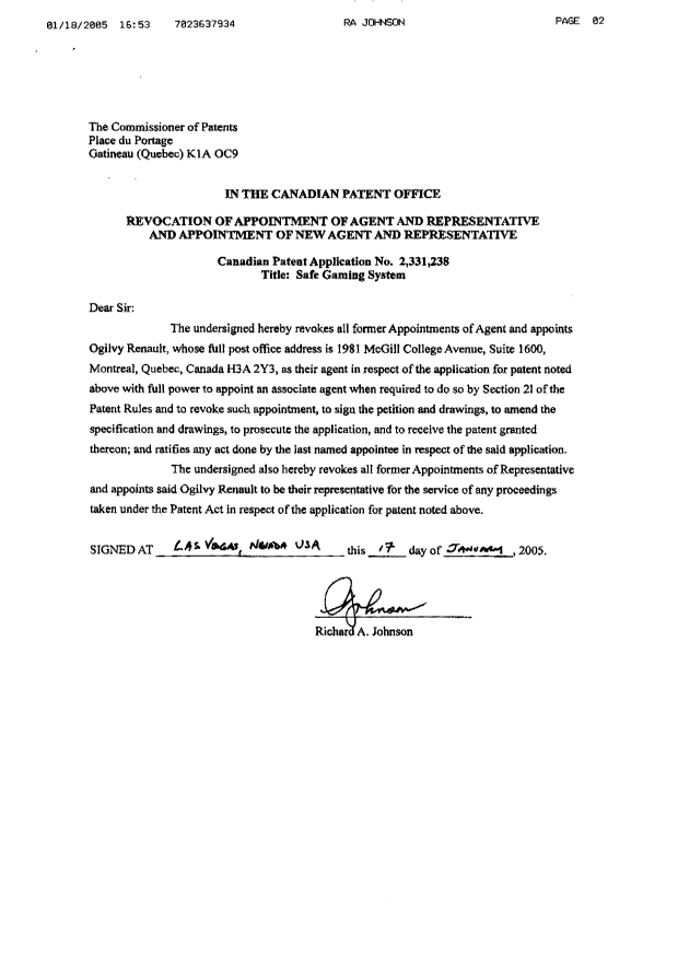 Canadian Patent Document 2331238. Correspondence 20041221. Image 2 of 2