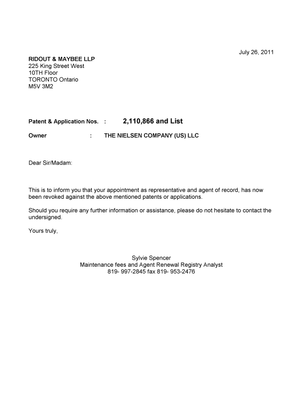 Canadian Patent Document 2331285. Correspondence 20110727. Image 1 of 1